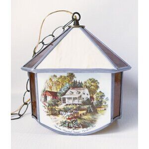 Vintage Currier & Ives Hanging Swag Lamp Retro